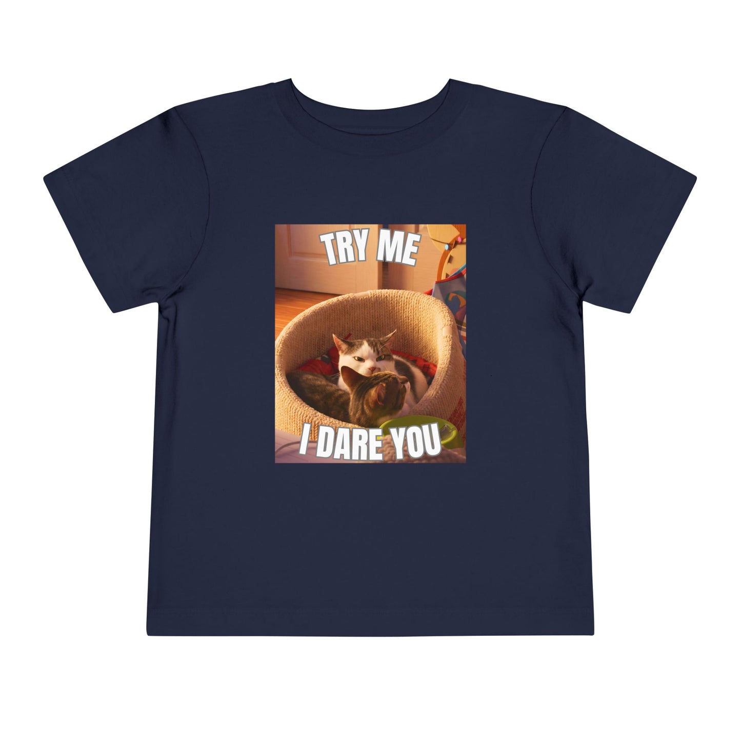 Try Me I Dare You Toddler Cat T-Shirt - Funny Angry Cat Meme Tee
