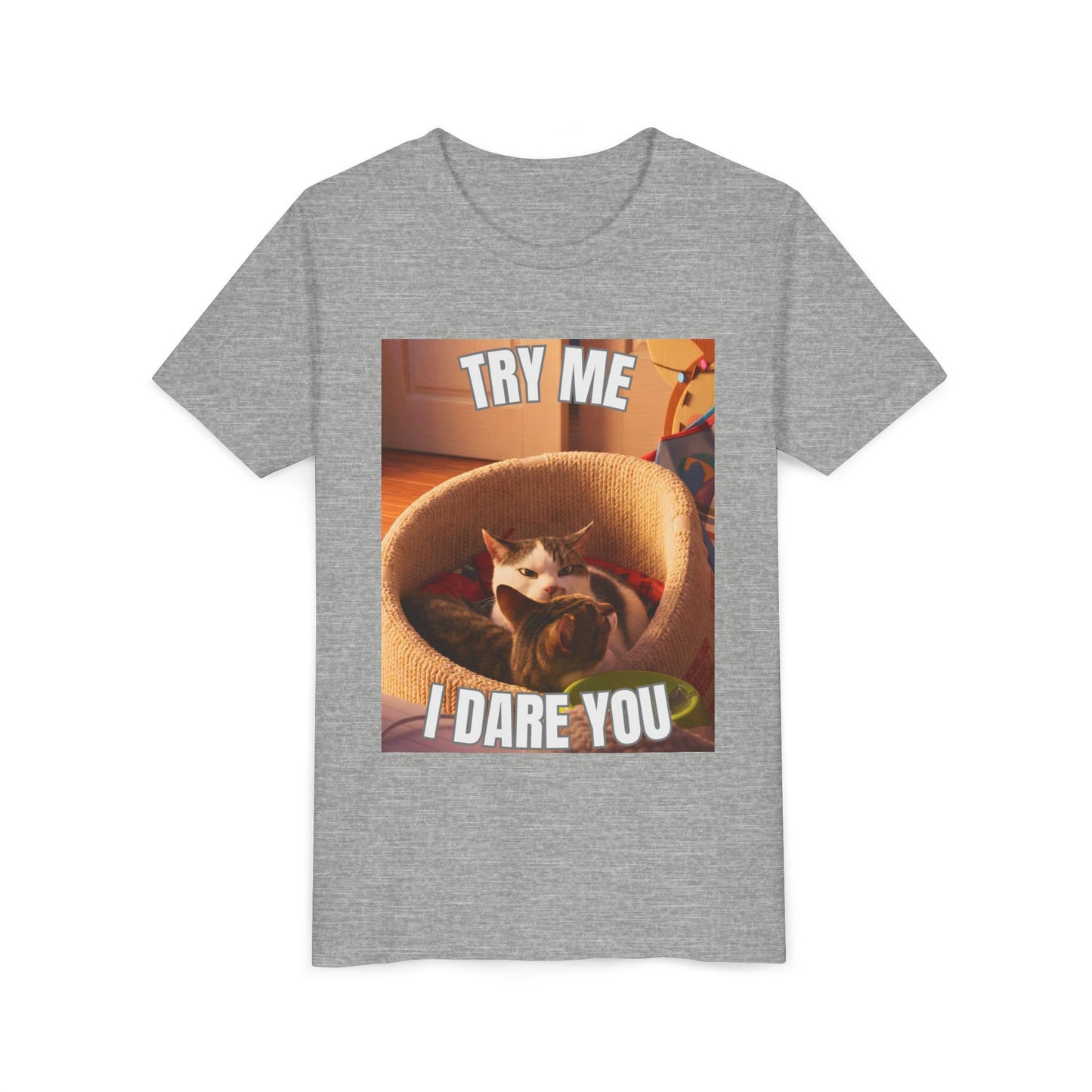 Try Me I Dare You Youth Cat T-Shirt - Funny Angry Cat Meme Tee