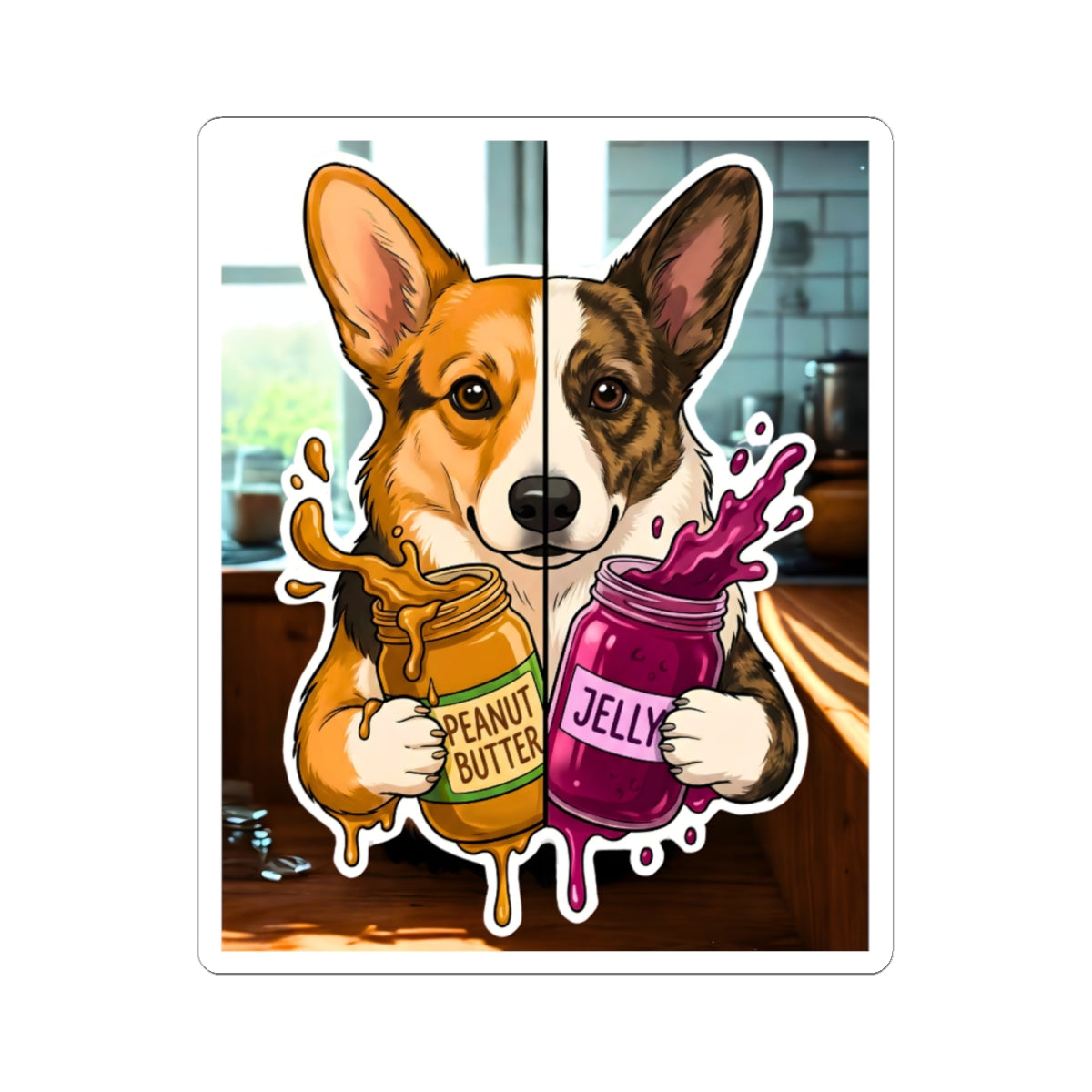 Corgi Peanut Butter & Jelly Kiss-Cut Sticker - Cute Dog Decal
