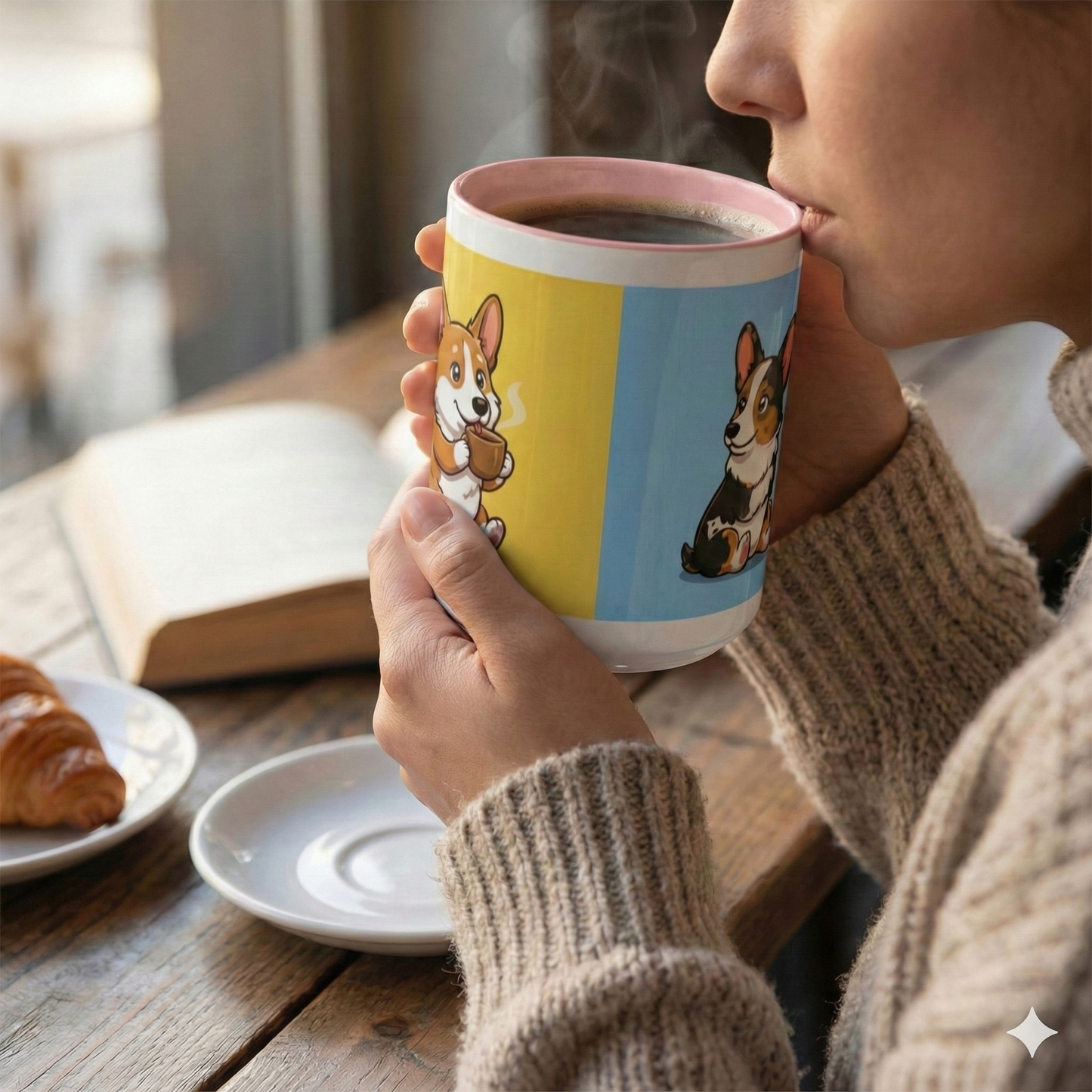 Corgi Coffee Mug - Cute Corgi Holding Coffee Accent Mug (11/15oz)
