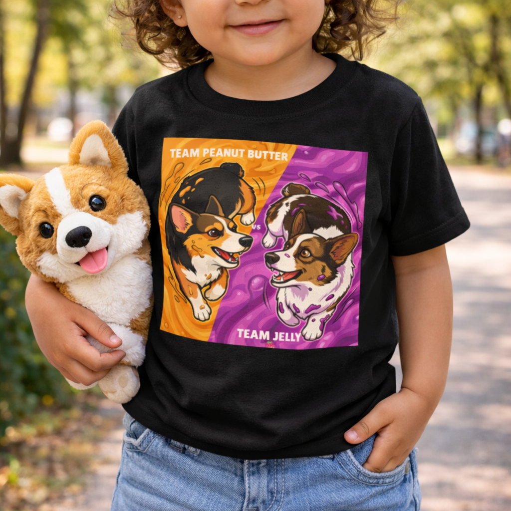 Toddler Corgi T-Shirt - Team Peanut Butter vs Team Jelly
