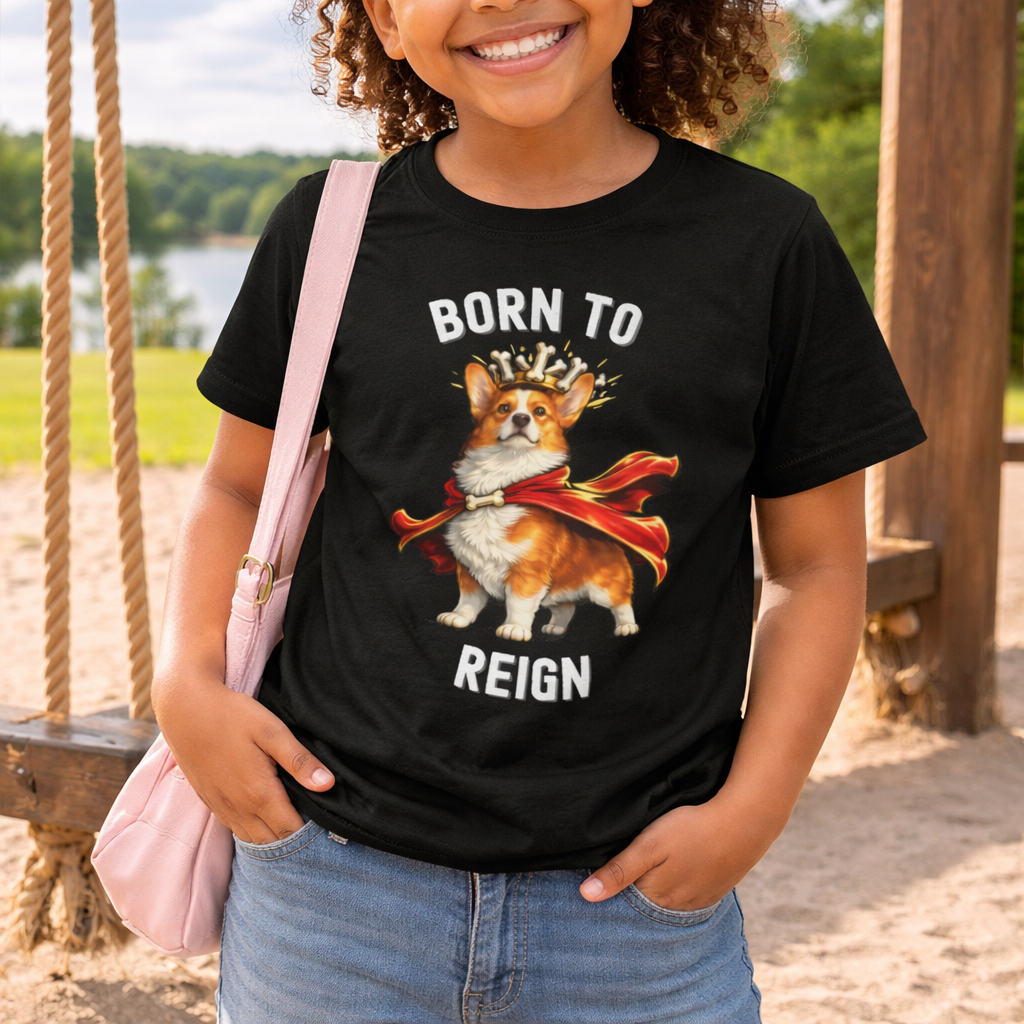 Red and White Pembroke Welsh Corgi Youth T-Shirt - Born to Reign