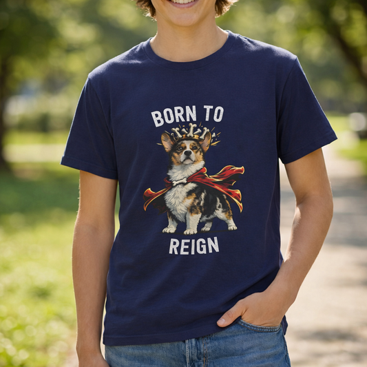 Spotted Tricolor Pembroke Welsh Corgi T-Shirt - Born to Reign