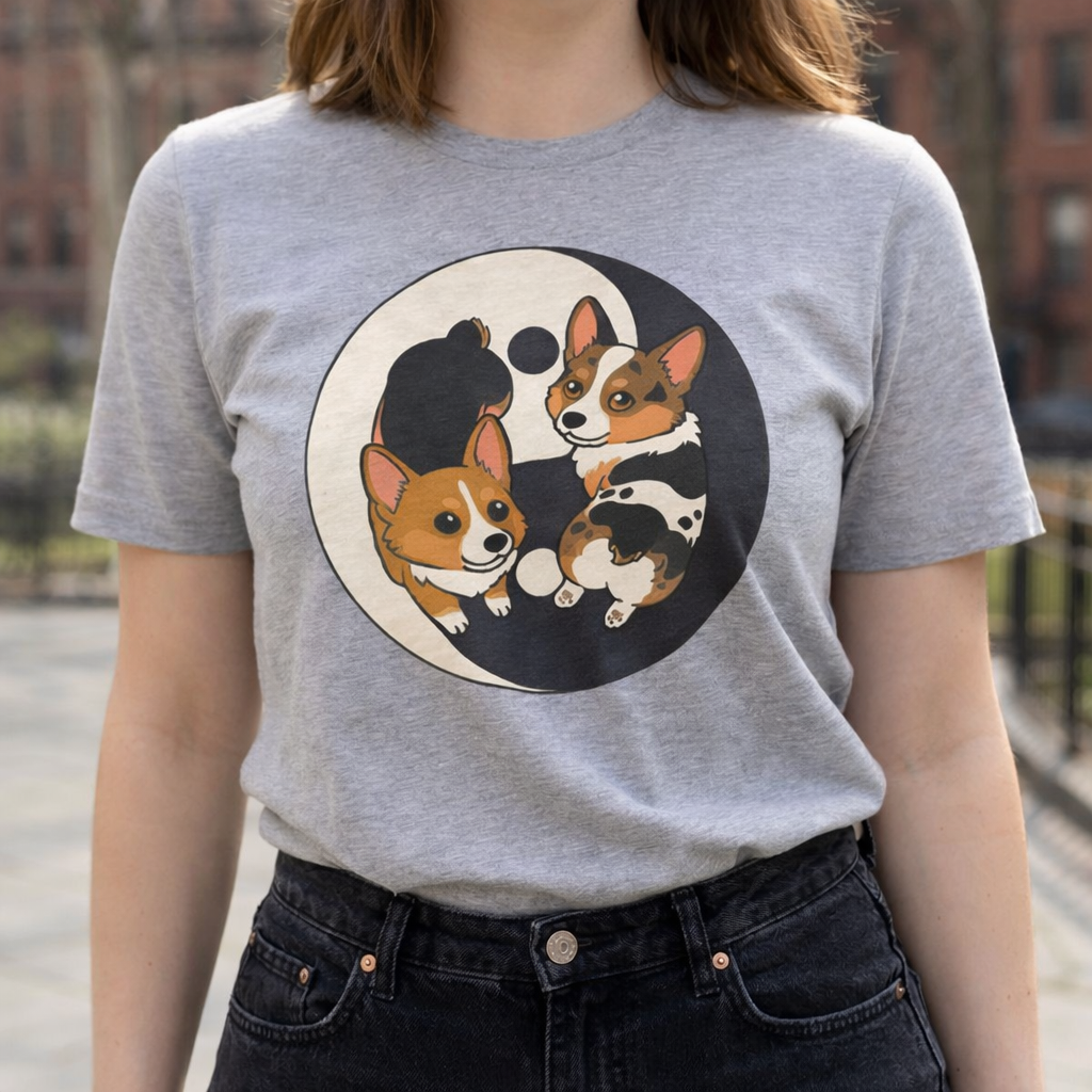 Kawaii Corgi Yin Yang T-Shirt - Peanut Butter & Jelly Tee