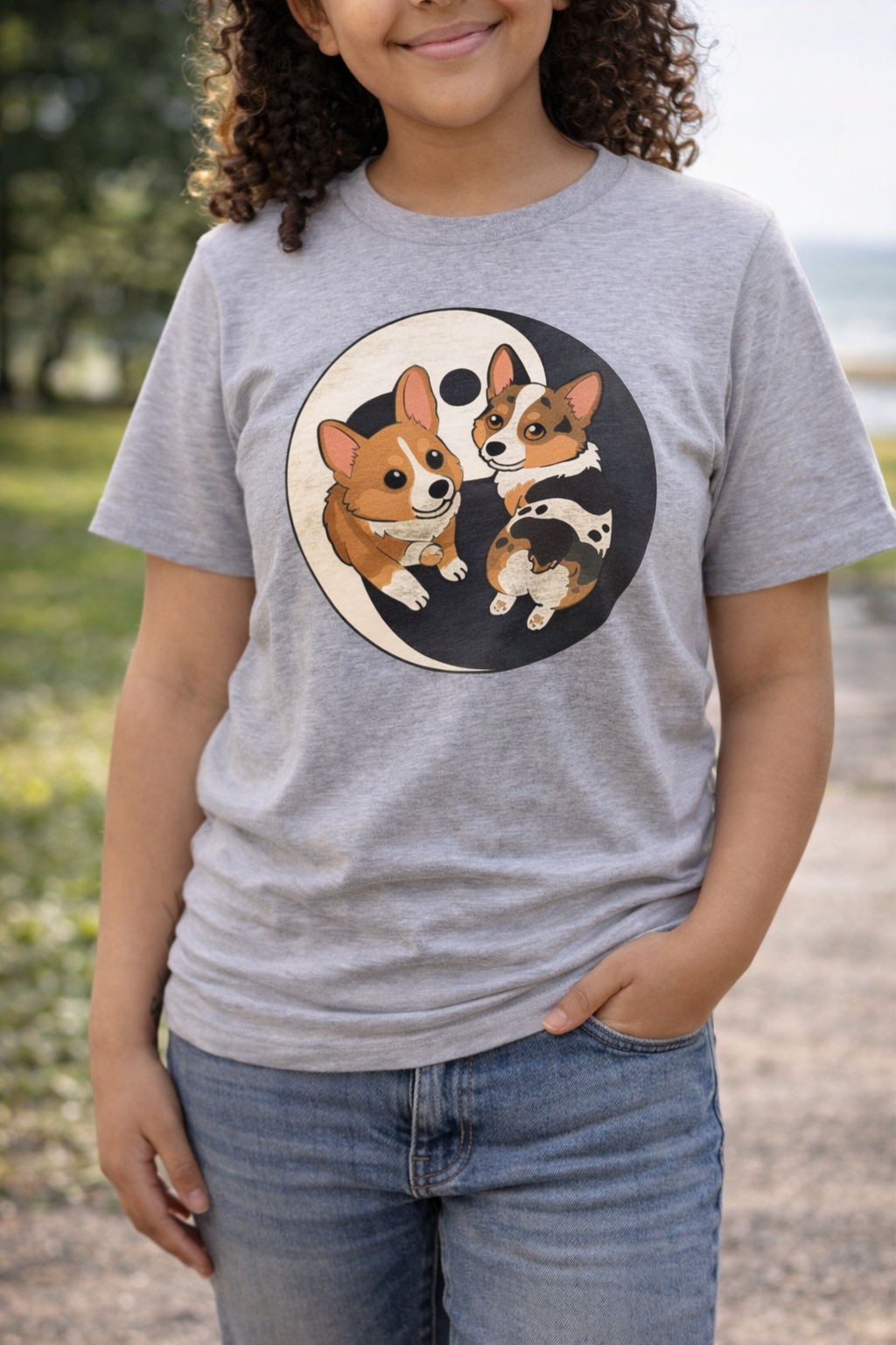 Kawaii Corgi Yin Yang Youth T-Shirt - Peanut Butter & Jelly