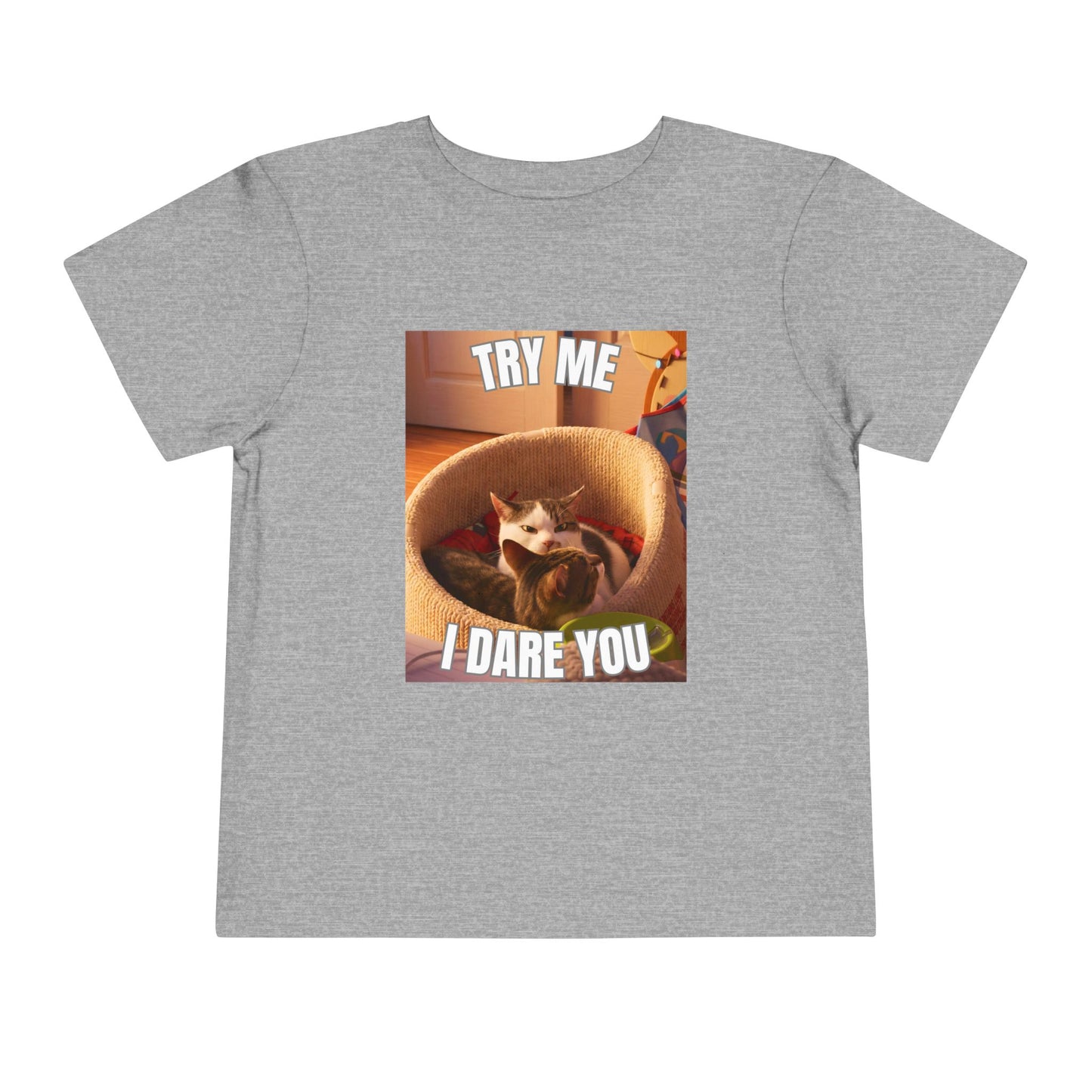 Try Me I Dare You Toddler Cat T-Shirt - Funny Angry Cat Meme Tee