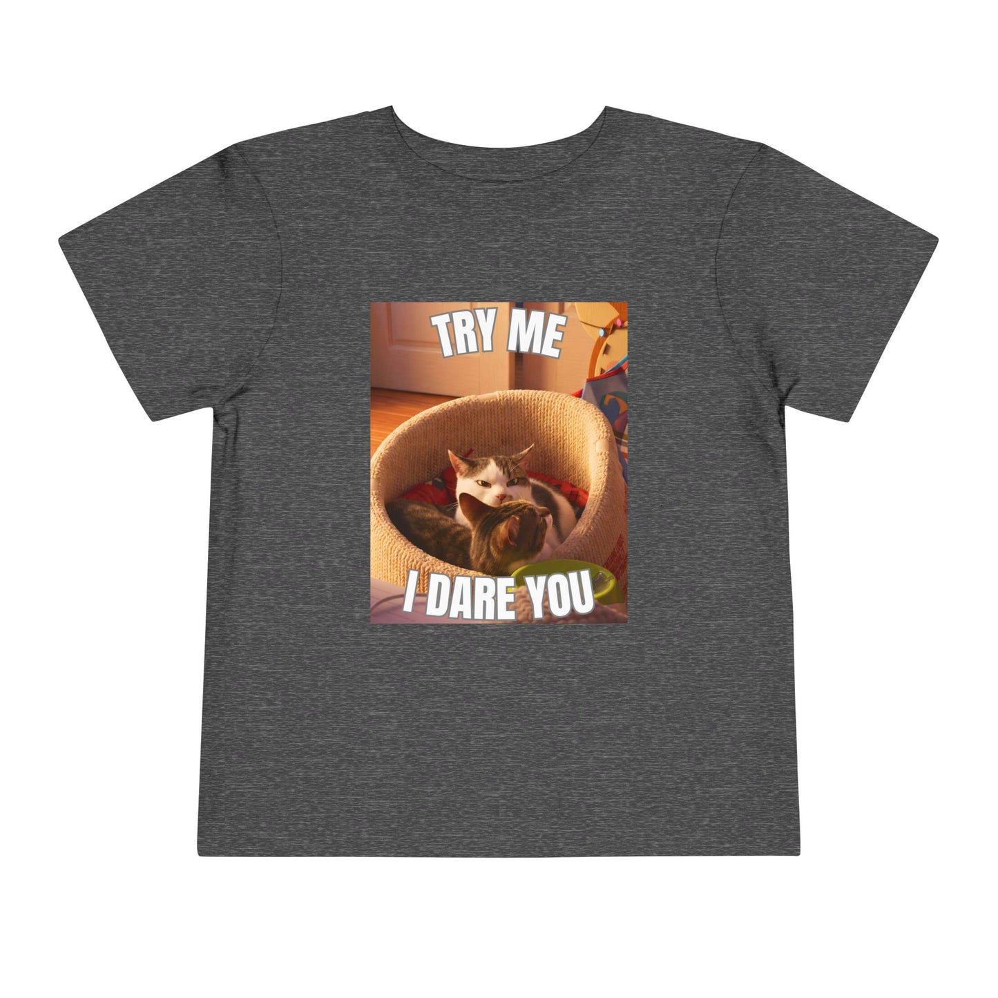 Try Me I Dare You Toddler Cat T-Shirt - Funny Angry Cat Meme Tee